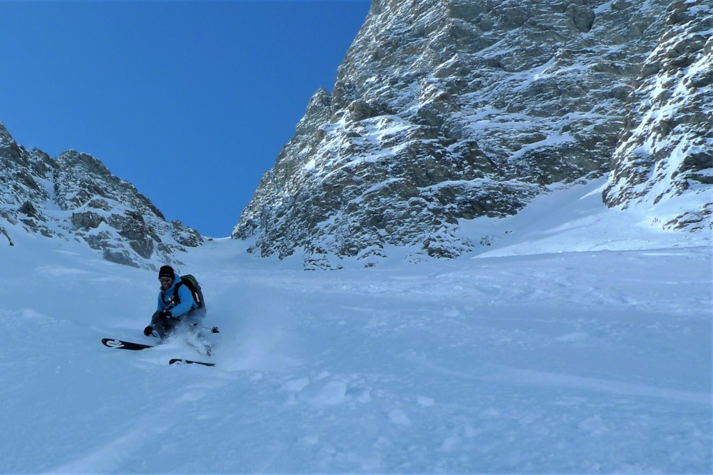 Freerando dans le couloir du queyras